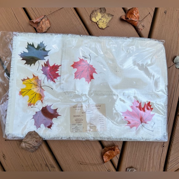 Vtg 70s Lund Silk Screened Maple Leaf Placemat and Napkin Set - Picture 3 of 4